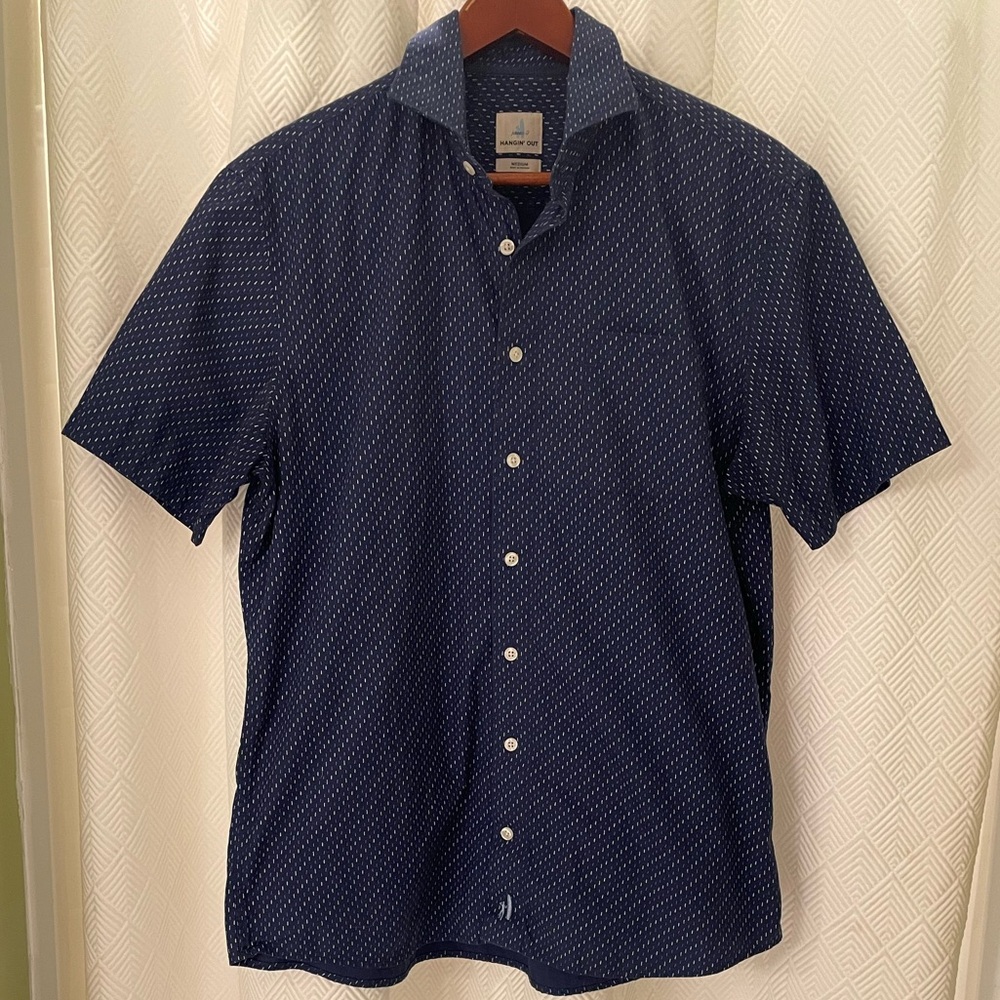 johnnie-O Dark Blue Patterned 100% Cotton Button Down Shirt Size Medium